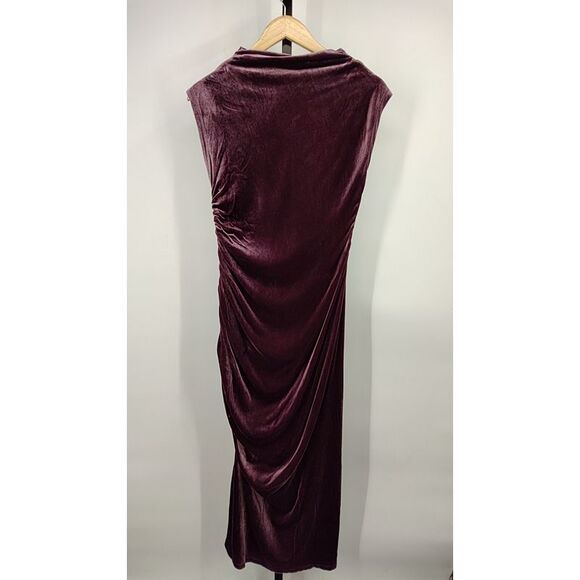 Quince Women Stretch Silk Velvet Ruched Midi Dress Wine Tasting Red 10 - Picture 2 of 3